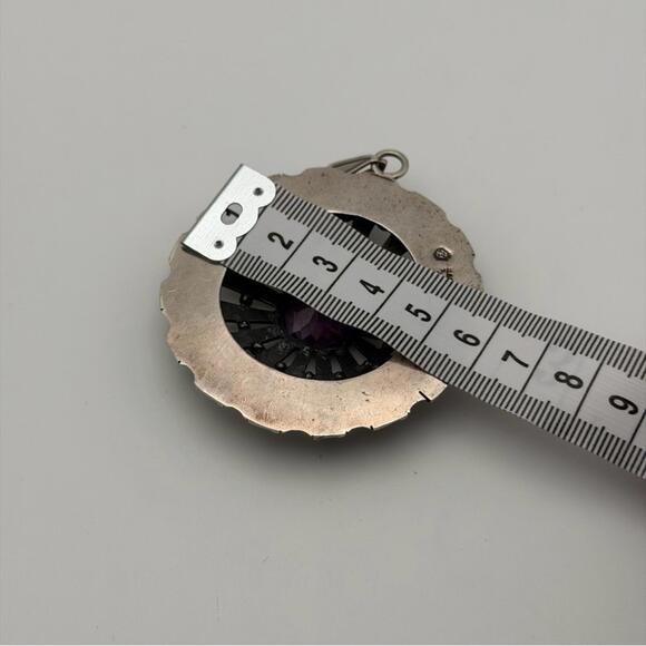 Vintage Sterling Silver Amethyst Sunburst Pendant - Picture 5 of 7